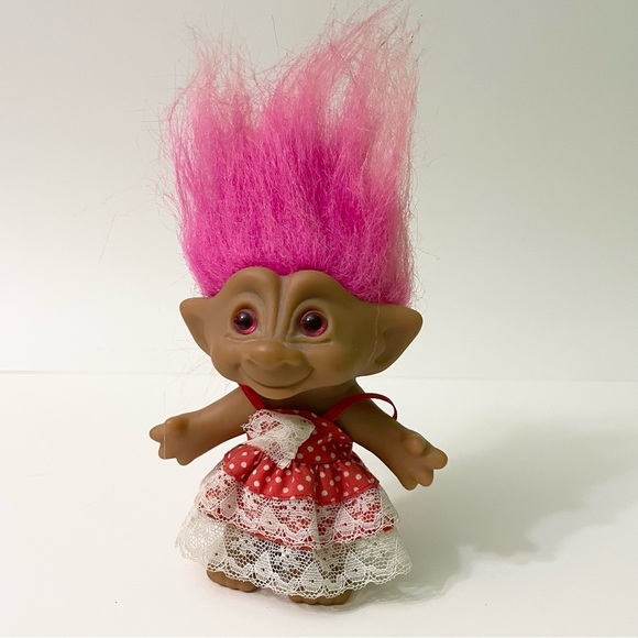 Ace Novelty Troll Doll with Pink Hair and Red Dress Pink Jewel - Picture 1 of 16